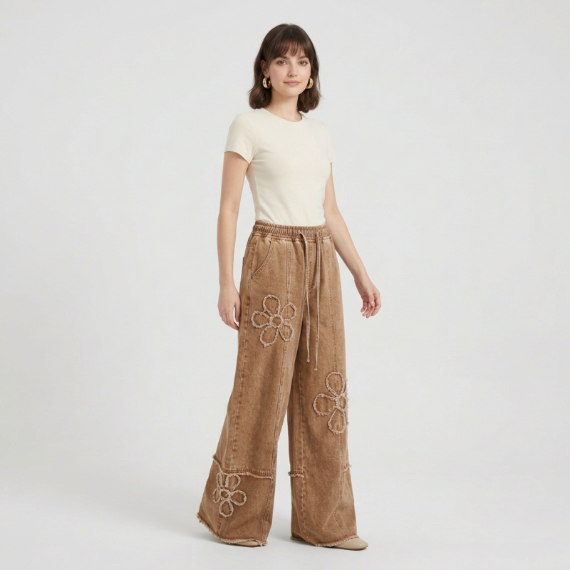 Floral Wide-leg Jeans