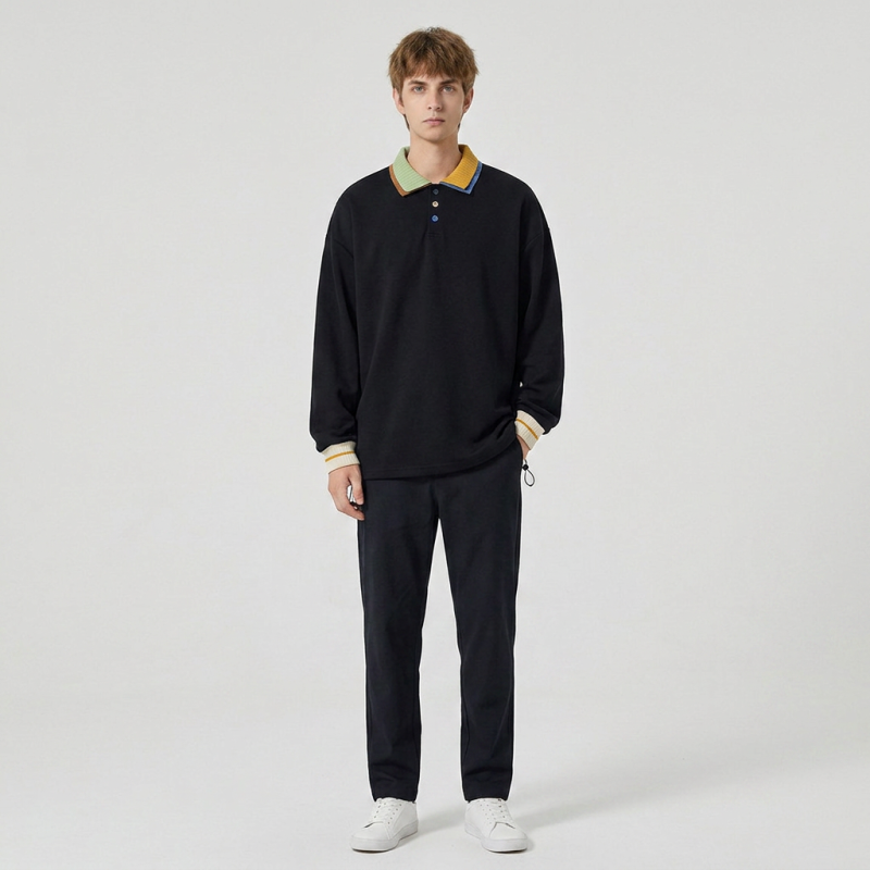 American-style Color-blocked Collared Sweatshirt