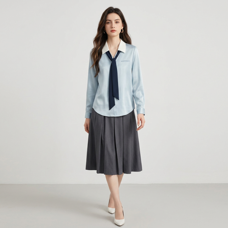 Korean Style V-neck Bow Tie Shirt