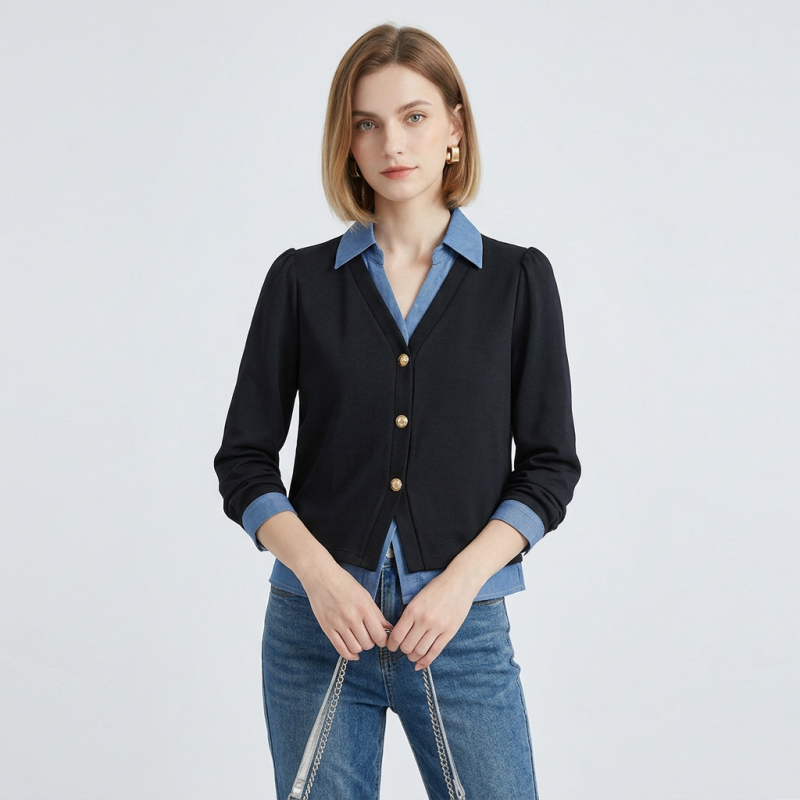 High-end Patchwork Knit Shirt