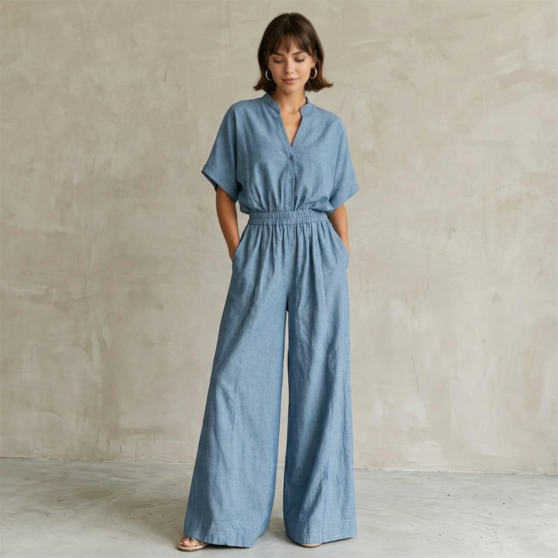 High-waisted Wide-leg Pants Two-piece Set