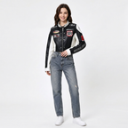 Stand-up Collar Short Motorcycle Leather Jacket