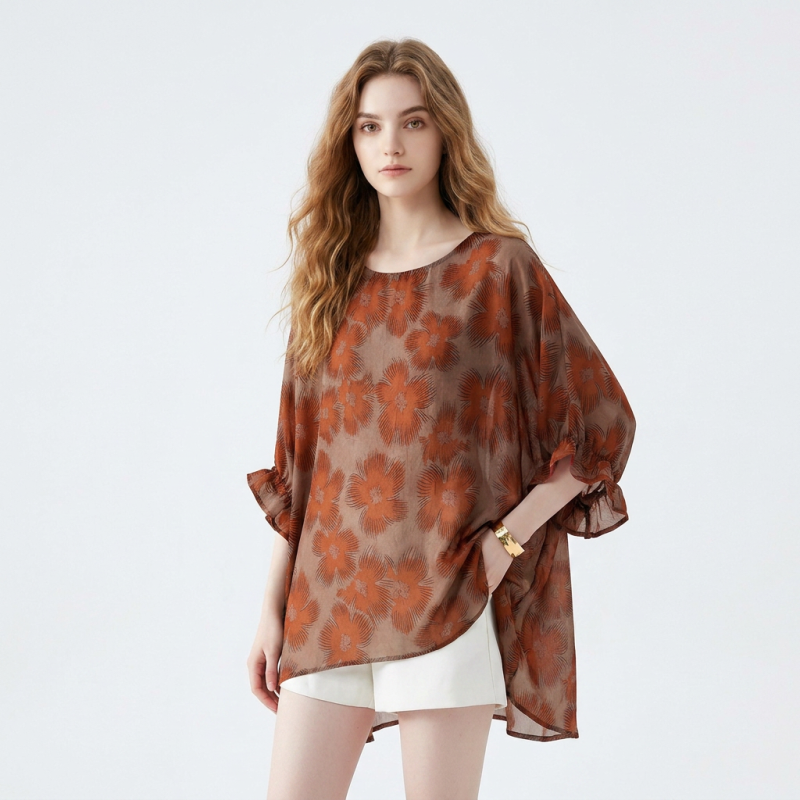 Retro Print Chiffon Blouse
