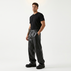 Crocodile-print Wide-leg Leather Pants