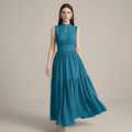 Stand-up Collar Pearl Button Full Skirt Dress