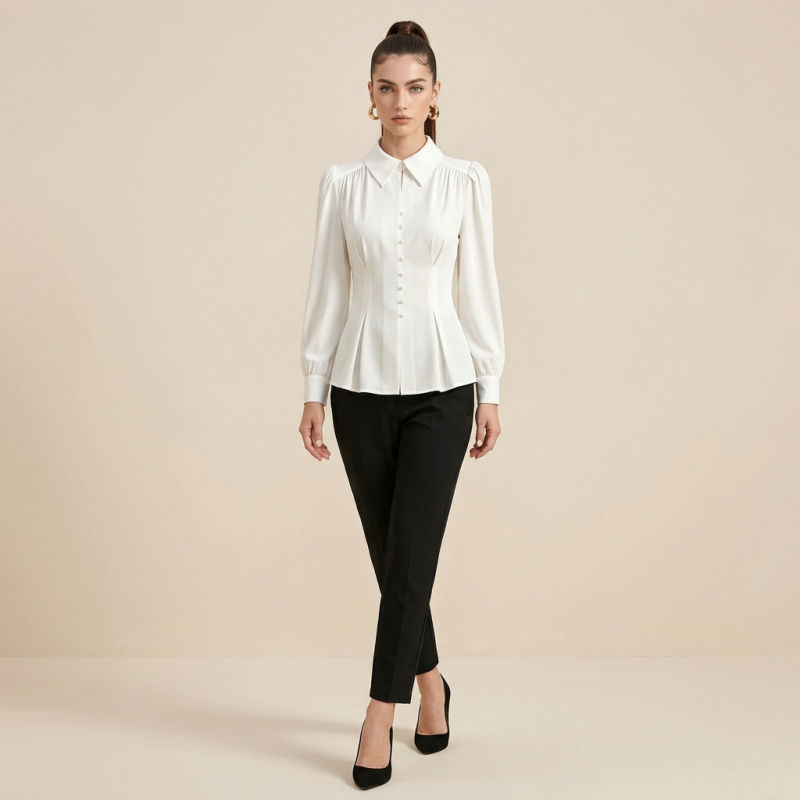 Puff-sleeved Fitted Waist Shirt