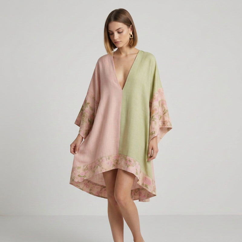 Color-blocked V-neck Dress