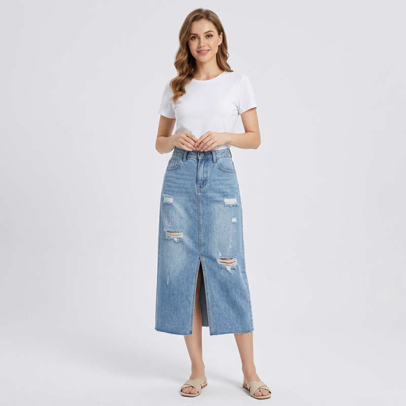Ripped Denim Skirt