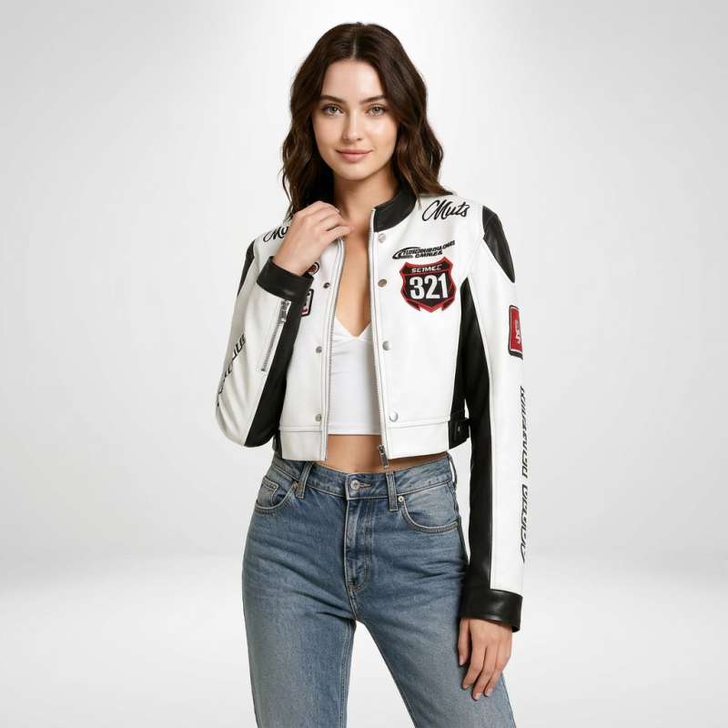 Stand-up Collar Short Motorcycle Leather Jacket