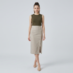 Cotton And Linen Slit Midi Skirt