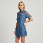 Fashionable Mesh Patchwork Shirt Dress