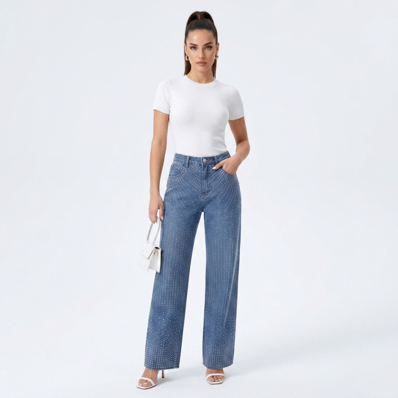 Rhinestone Straight Leg Jeans