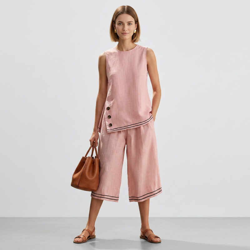 Sleeveless Cotton And Linen Two-piece Set