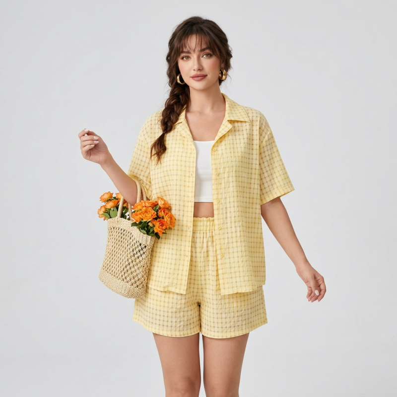 Plaid Shirt And Shorts Two-piece Set
