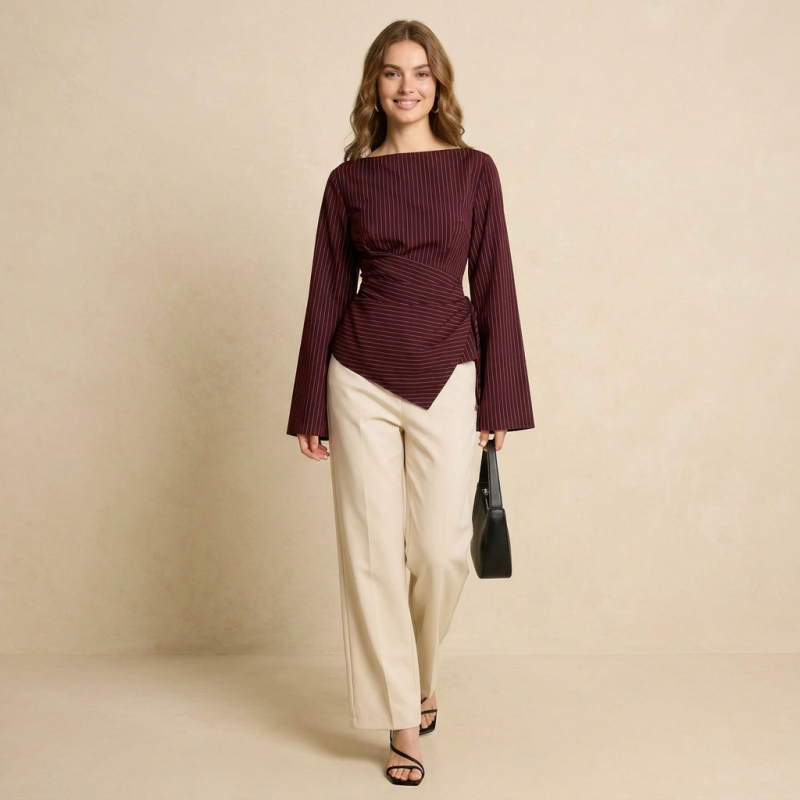 Waist-cinching Long-sleeved Shirt