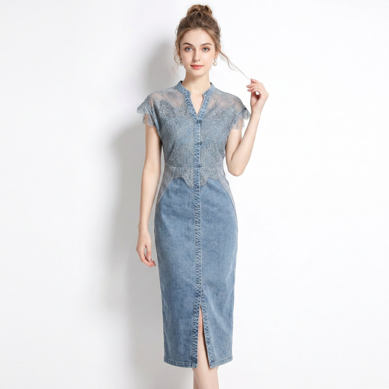 Retro Patchwork Denim Skirt