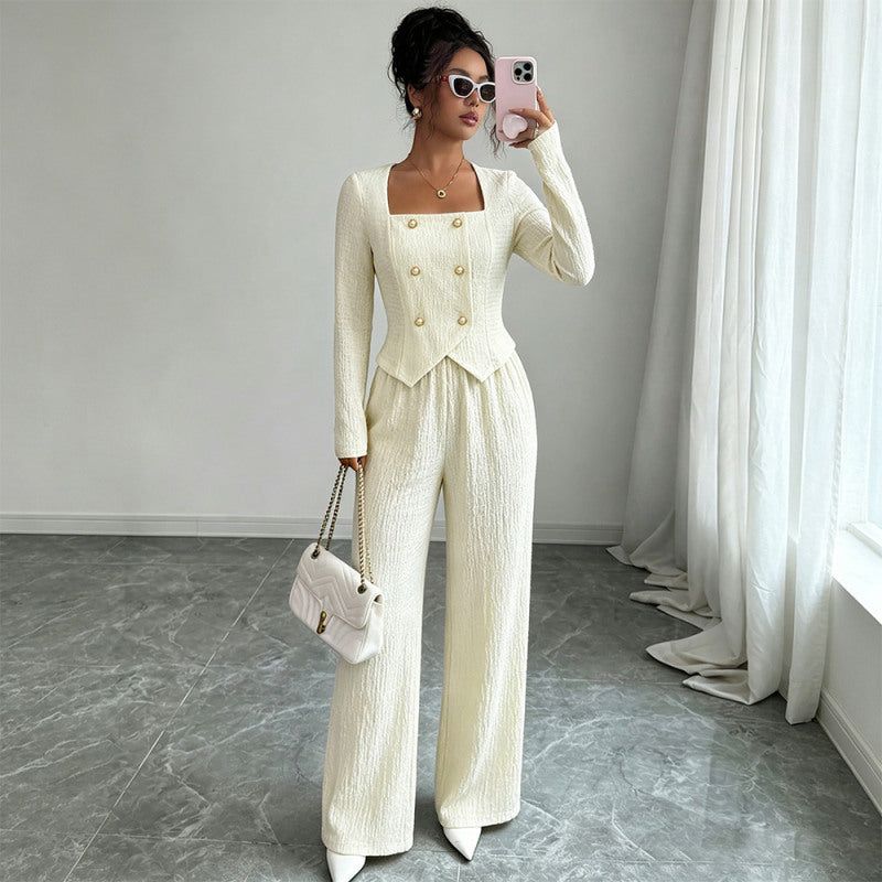 Two-piece Set Of Elegant Waist-cinching Wide-leg Pants
