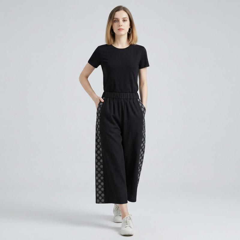 Artistic Patchwork Cropped Jeans
