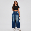 Slit Denim Midi Skirt