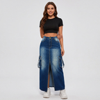 Slit Denim Midi Skirt