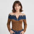 Denim Patchwork Off-shoulder Top