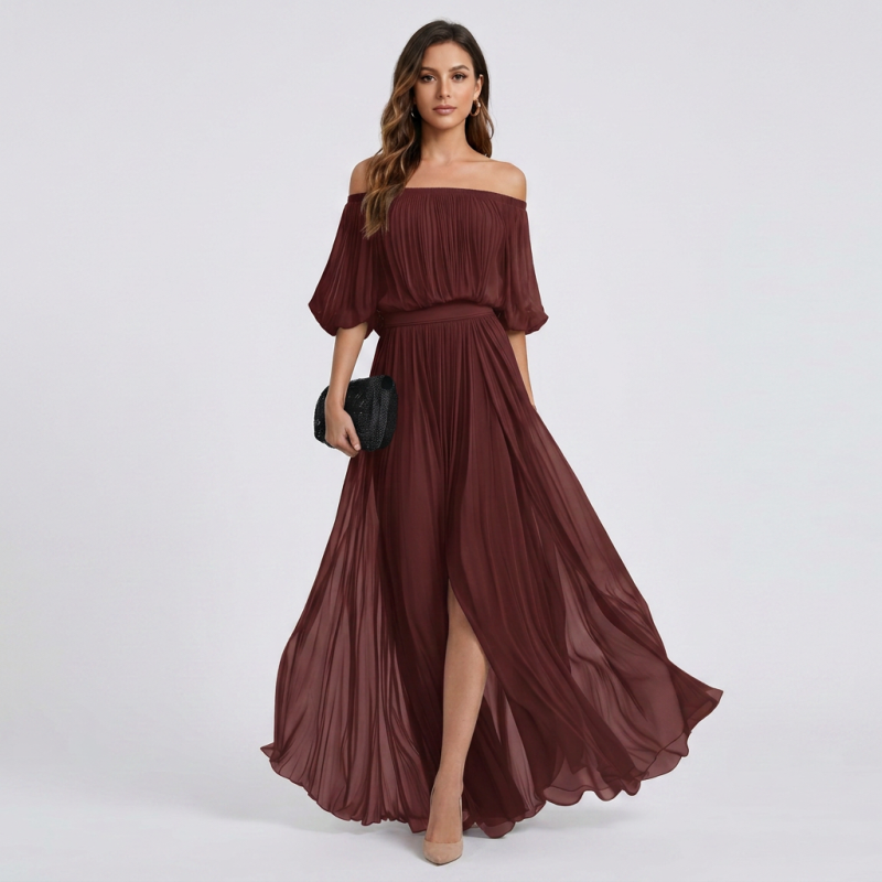 Pleated Off-shoulder Dress