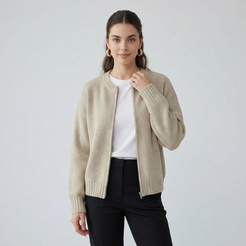 Round Neck Solid Color Knitted Cardigan