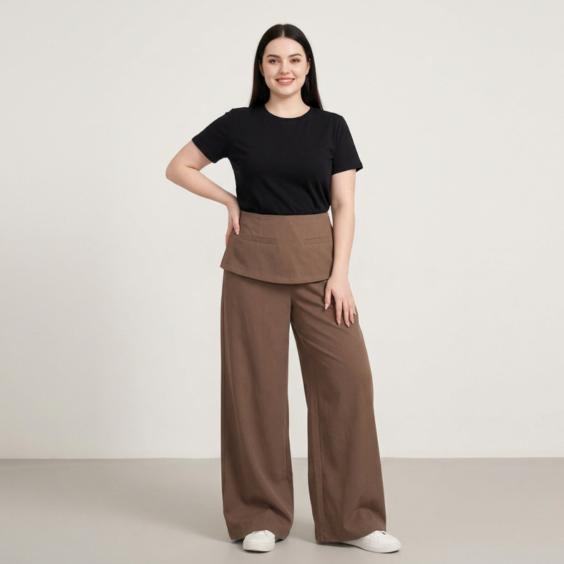 Faux Two-piece Skirt-hem Casual Pants