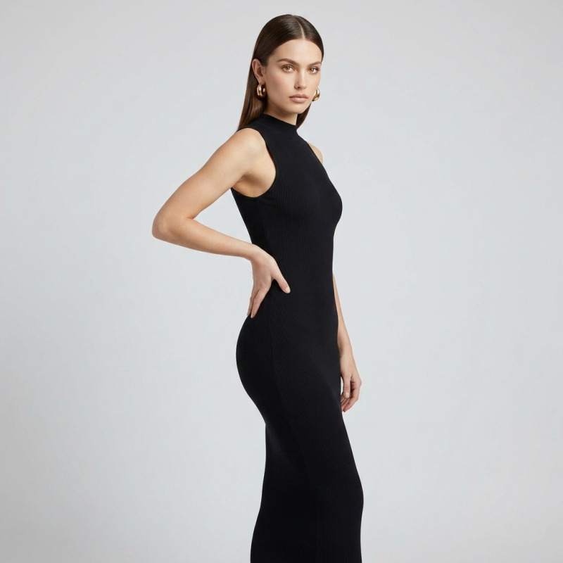 High-necked Sleeveless Bodycon Dress