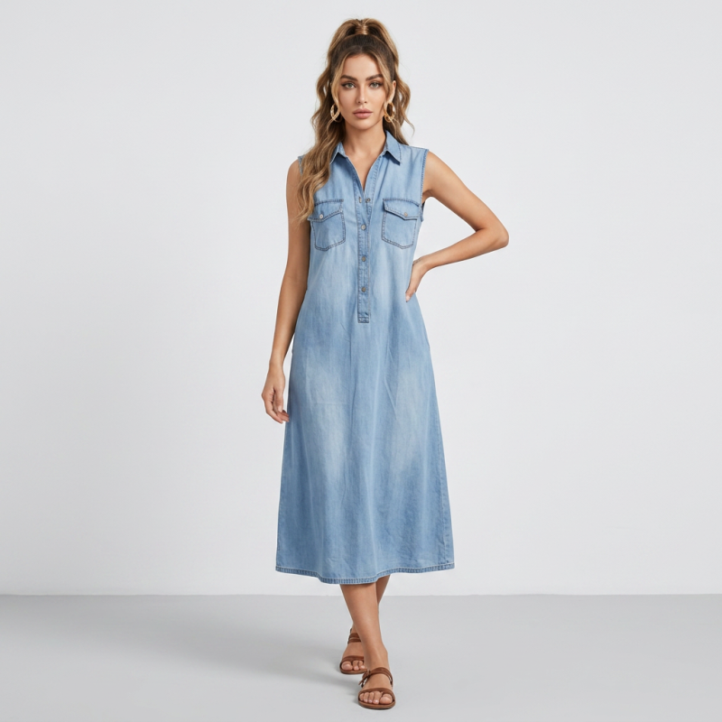 Simple Sleeveless Denim Dress