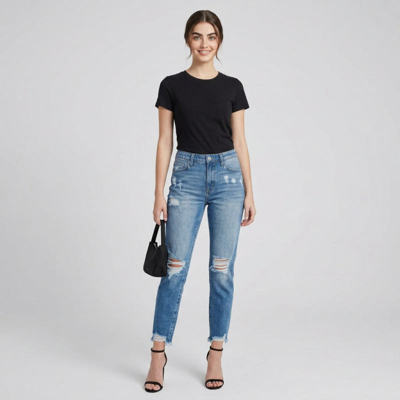 Women's Ripped Straight Leg Jeans