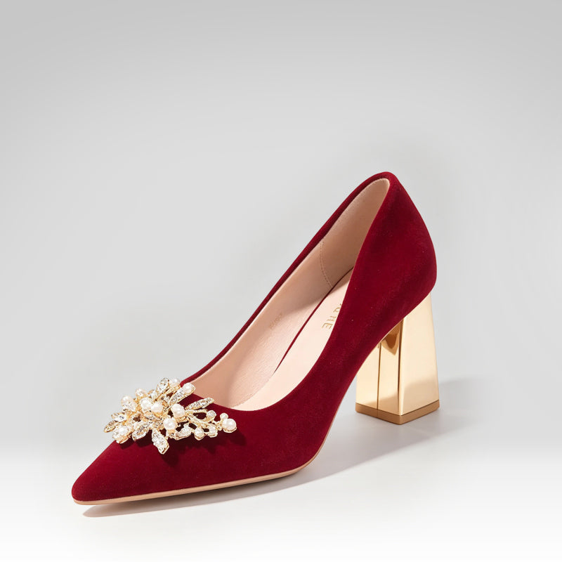Pearl Chunky Heel Wedding Shoes