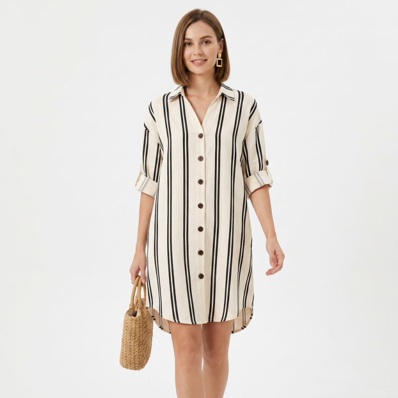 Loose Striped Shirt Dress