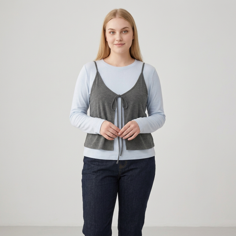 Color-blocked Two-piece Top Set