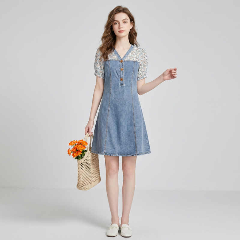 Faux Two-piece Denim Dress