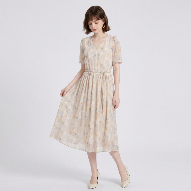 Waist-cinching Chiffon Dress