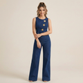 Metal Buckle Denim Suit