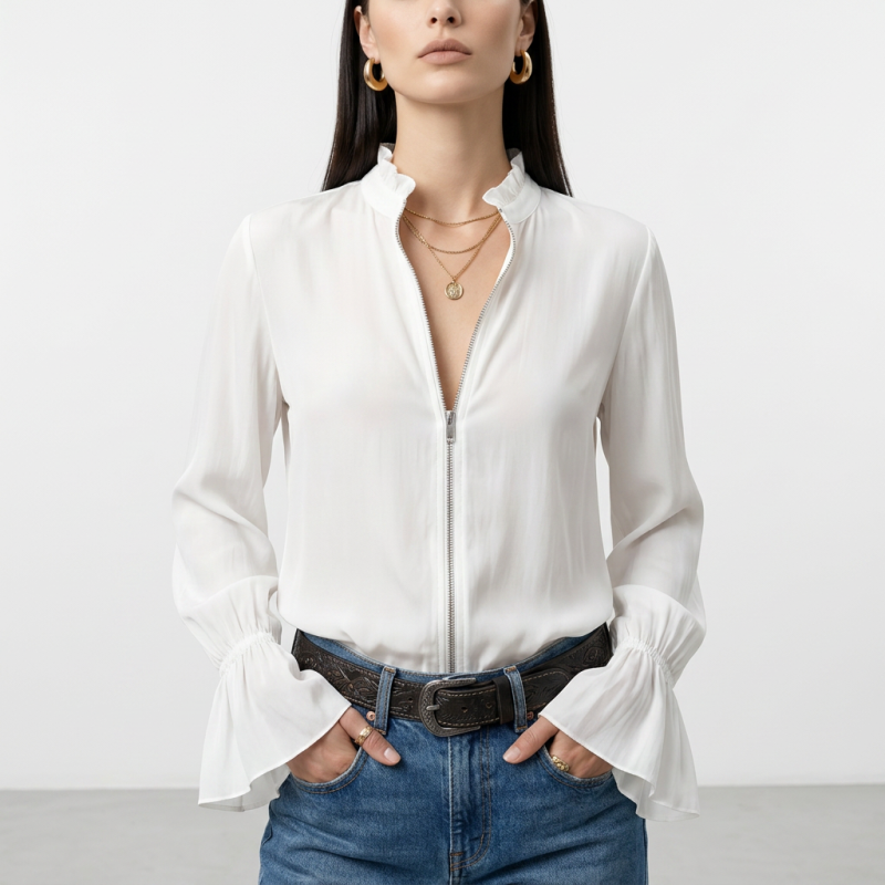 Stylish Long-sleeved Zip-up Shirt