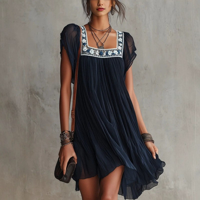 Embroidered Square Neck Dress