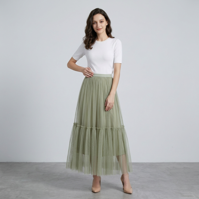 Pleated Mesh Skirt