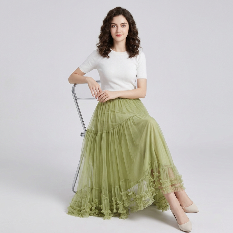 Ruffled Hem Midi Skirt