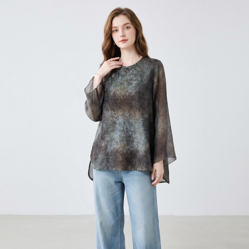 Tie-dye Gradient Sheer Shirt