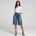 Lace-trimmed Denim Shorts
