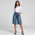 Lace-trimmed Denim Shorts