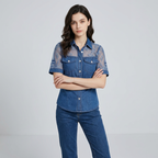 Faux Denim Patchwork Top