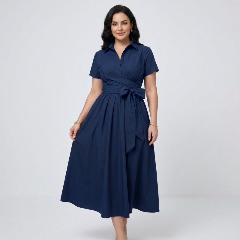 Solid Color Short-sleeved Tie Dress