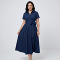Solid Color Short-sleeved Tie Dress