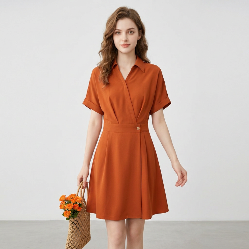 Solid Color Shirt Dress