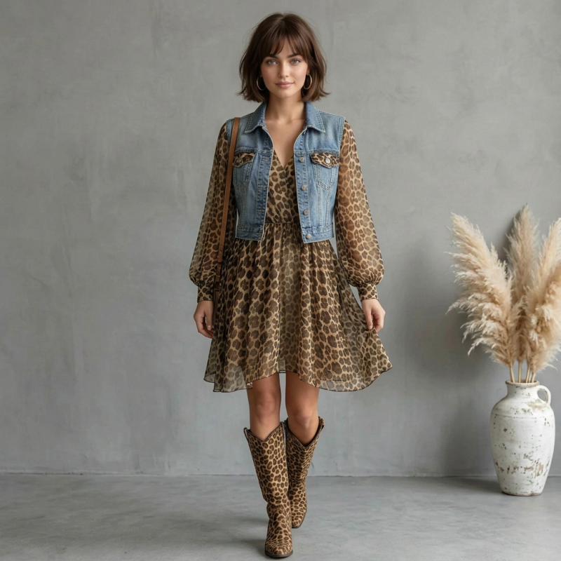 Leopard Print Patchwork Dress