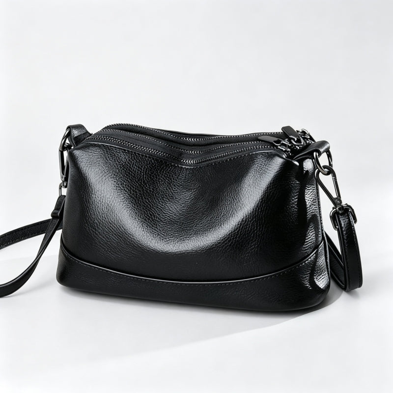 Solid Color Cowhide Crossbody Bag